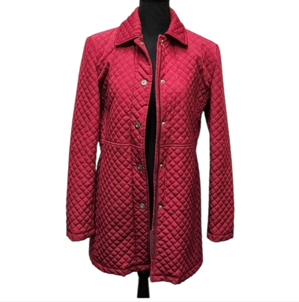 White Stag Quilted Maroon Mini Trench Jacket 100% Polyester Size S 4-6